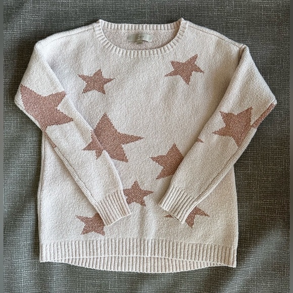 LOFT Pink and Cream Star glitter Sweater size Small - Picture 1 of 12